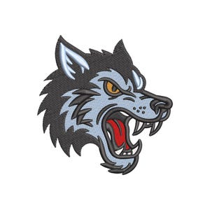 Fierce Wolf Head Embroidery Design: 4x4 Hoop (Instant Download, DST, PES, JEF, etc.)
