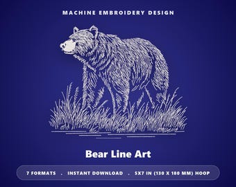 Motif de broderie ours en traits fins, cadre 5x7 (téléchargement instantané)