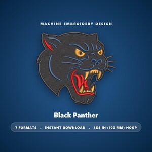 Fierce Black Panther Embroidery Design: 4x4 Hoop (Instant Download - DST, PES, JEF, etc.)