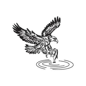 Disegno da ricamo "Aquila che cattura una preda": uccello da caccia realistico, telaio 4x4 (download immediato)