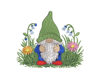 Daisy Garden Gnome Embroidery Design | Cartoon Flowers (Digital File)