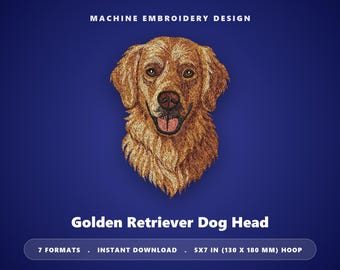 ゴールデンレトリバーの犬の頭 – 5x7フープの刺繍デザイン – リアルなペットの肖像画 – dst pes jef exp hus vp3 xxx – 即時ダウンロード