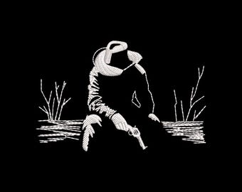 Borduurontwerp cowboysilhouet: omtrek western rodeo (4 x 4 hoepel, digitale download
