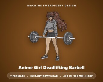 Anime meisje deadlift borduurpatroon | Fitnessapparaat bestand | DST PES | Trainingskleding sporttas cadeau