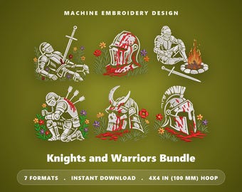 Medieval Knight Machine Embroidery Bundle, 6 Floral Warrior Designs