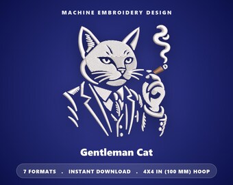 Borduurpatroon Gentleman Cat – Stijlvol borduurraam 4x4 (digitaal patroon)