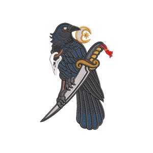 Raven & Dagger Embroidery Design – 5×7 Hoop – Gothic Crow Patch – Instant Download – dst, pes, jef, sew, hus, vp3, xxx