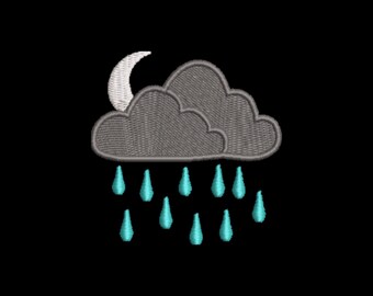 Borduurontwerp Rain Cloud Moon – weerpatch (digitale download)