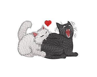 Funny Cat Embroidery Design, Couple Cats Biting Butt, 5x7 Hoop (Digital File)