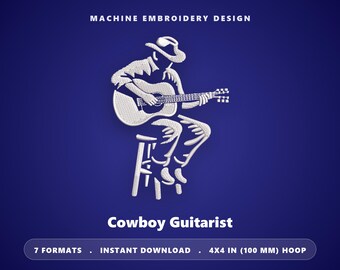 Borduurpatroon voor cowboygitarist — Silhouet van een akoestische gitarist (PES DST)