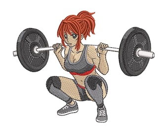 Anime Gym Girl Weightlifting Embroidery Design – 4x4 Hoop (Instant Download)