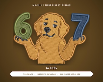 67 verjaardag hond machine borduurwerk ontwerpen - 4 x 4 hoepel direct downloaden - grappige hond PES zomertijd JEF-bestand