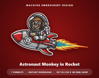 Astronaut-aap in raket machine borduurpatroon — Space Ape PES DST