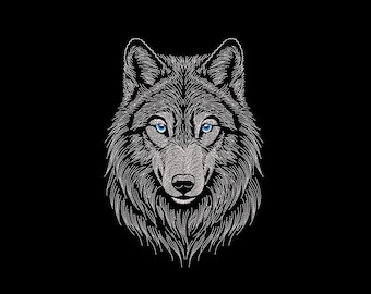 Majestic Wolf Line Art Embroidery Design, Minimalist Animal Portrait (Digital File)