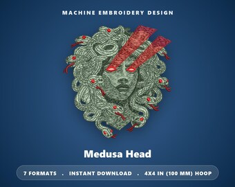 Borduurpatroon Medusa-hoofd – 4x4 borduurring – Mythische Gorgon met laserogen – dst pes jef exp hus vp3 xxx – Direct downloaden