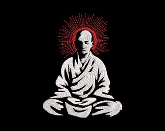 Mindful Monk-borduurontwerp – zenboeddhistische zithouding – direct downloaden voor hoepel van 4 x 4 en 5 x 7