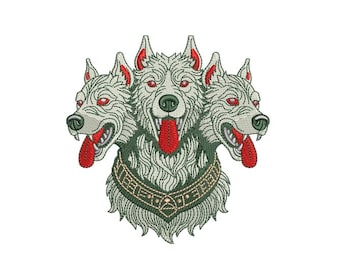 Cerberus Embroidery Design | Three Headed Dog Mythology (Digital File)