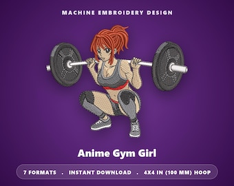 Anime Gymmeisje Gewichtheffen Borduurpatroon – 4x4 Borduurring (Direct Downloaden)