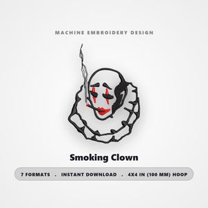 Smoking Clown Embroidery Design – 4x4 Hoop (70.2×97.2 mm) – Line Art Patch – dst pes jef exp hus vp3 xxx – Instant Download