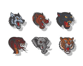 Wild Animal Embroidery Designs: Tiger, Cobra, Panther, Wolf, Elephant, Pig (4x4 Hoop) (Instant Download)