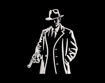 Motif de broderie détective noir : scène de crime vintage, cerceau 4 x 4 (motif numérique)