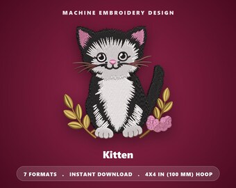 Borduurpatroon voor een kitten, bloemenkat (machinebestand) (4x4 borduurring)