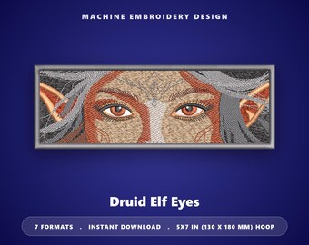 Borduurpatroon met druïde-elfogen, fantasieportret (5x7 borduurring, digitale download)