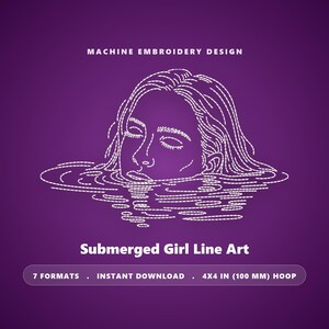 Mädchen im Wasser – Stickmuster (Linienzeichnung): 4x4 Stickrahmen (Sofort-Download, DST, PES, JEF...)
