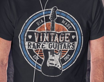メンズ用ヴィンテージレアギターグラフィックTシャツ - クラシックミュージシャンTシャツ - スタイリッシュなレトロギタリストシャツ