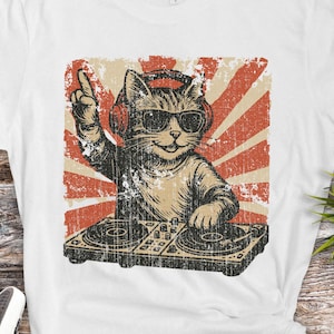 Funny DJ Cat T-Shirt: Music Lover Gift, Party Concert Outfit