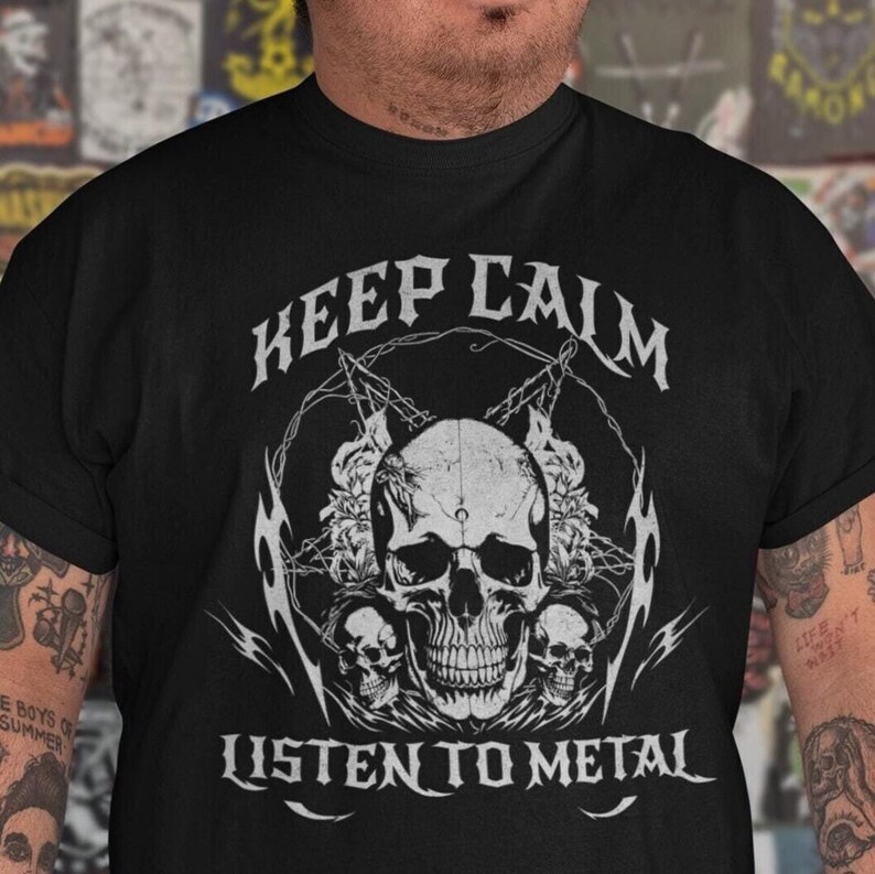 Heavy Metal Tshirt, Keep Calm and Listen Too Metal, Rock and Roll Skull