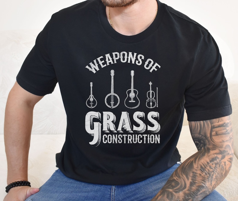 Grappig bluegrass-shirt voor countrymuziekfans, cadeau banjospeler, grasconstructie, countrymuziek-T-shirt afbeelding 1