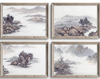Chinese Landscape Painting Set: Ink Wash Art Prints (Digital Download)