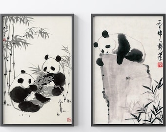 パンダの絵 / オリジナルの中国の筆水墨画 / 中国美術 / 中国絵画