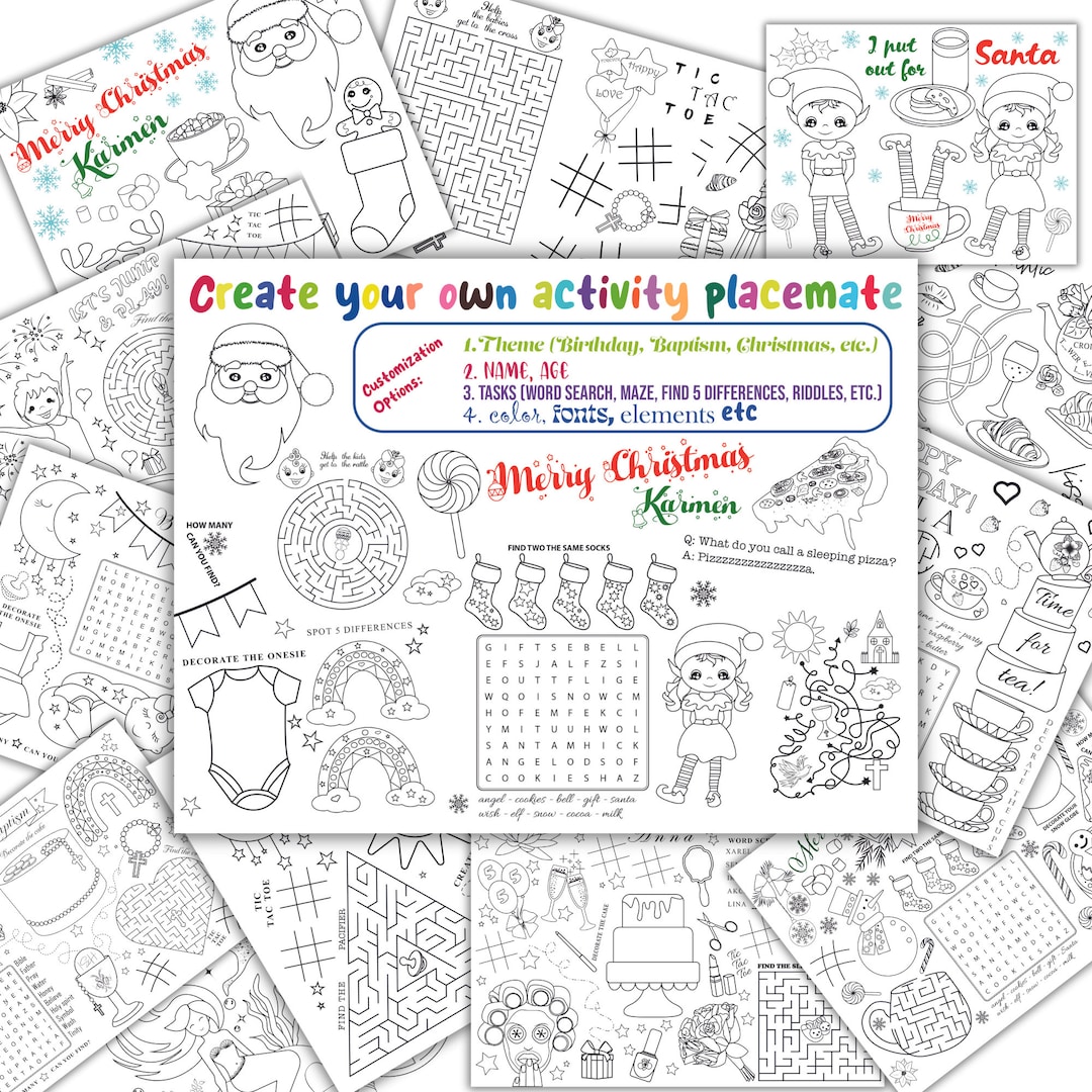 Create Your Own Placemat, Personalised Activity Coloring Page, Custom