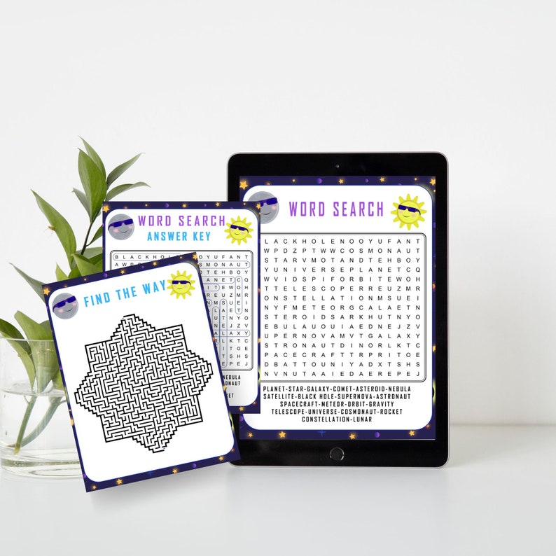 Solar Eclipse Game Bundle Activities for Kids Teens Adult Birthday Party Idea Word search April 8th 2024 Classroom Worksheet Whats your name image 3