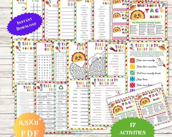 Cinco de Mayo Taco Tuesday Game Bundle Mexican Fiesta Activities for Kids Adults Classroom Worksheet Teens Adult Birthday Party quinceanera
