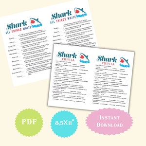 Shark Week Games Great White Shark Kids Adult Classroom Activities Jaws Birthday Party Ocean ...