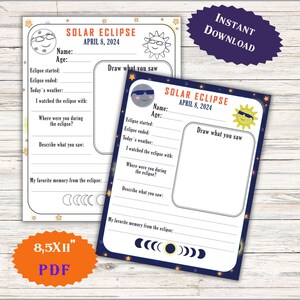 Solar Eclipse Worksheet, Observing April 8, 2024 Printable Game Space Classroom Activity Space Family Kids Adults School Instant Download