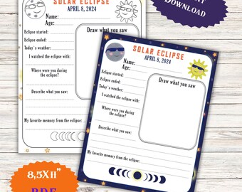 Solar Eclipse Worksheet, Observing April 8, 2024 Printable Game Space Classroom Activity Space Family Kids Adults School Instant Download