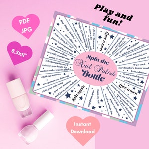 Spin the Nail Polish Bottle Game Printable Spa party Activity Manicure Placemat, Sleepover Game for Girls Teen Birthday Pink Slumber Ideas