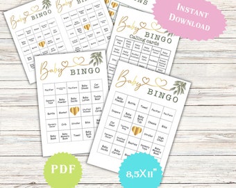 50 Minimalist Baby Shower Bingo Cards, Baby Gift Bingo Cards, Baby Shower Game for Adult, Activities Party, Printable, Classroom, Prefilled