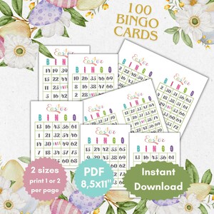 100 Bingo cards game Easter Party Family Game Kid&#39;s Activities Spring Bingo Card Printable Instant download Classroom Game Teacher