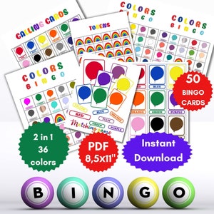 50 kleuren bingokaarten kleuren leren bingospel voorschoolse afdrukbare spel voor kinderen klas activiteit kleur flash card montessori onderwijs