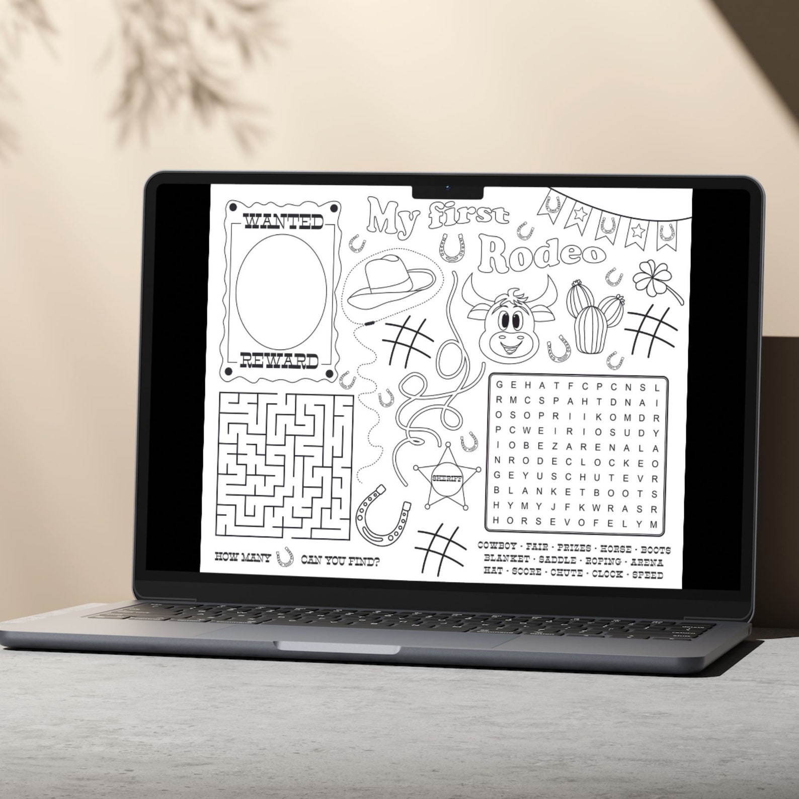 First Rodeo Activity Page My First Rodeo Activity Coloring Page Western Birthday Party Placemat ...