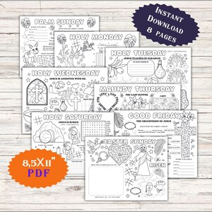 Holy Week  Story Bible Coloring Activity pages Placemat Christian Children Church Table Mat Easter Dinner Sunday School Homeschooling Craft