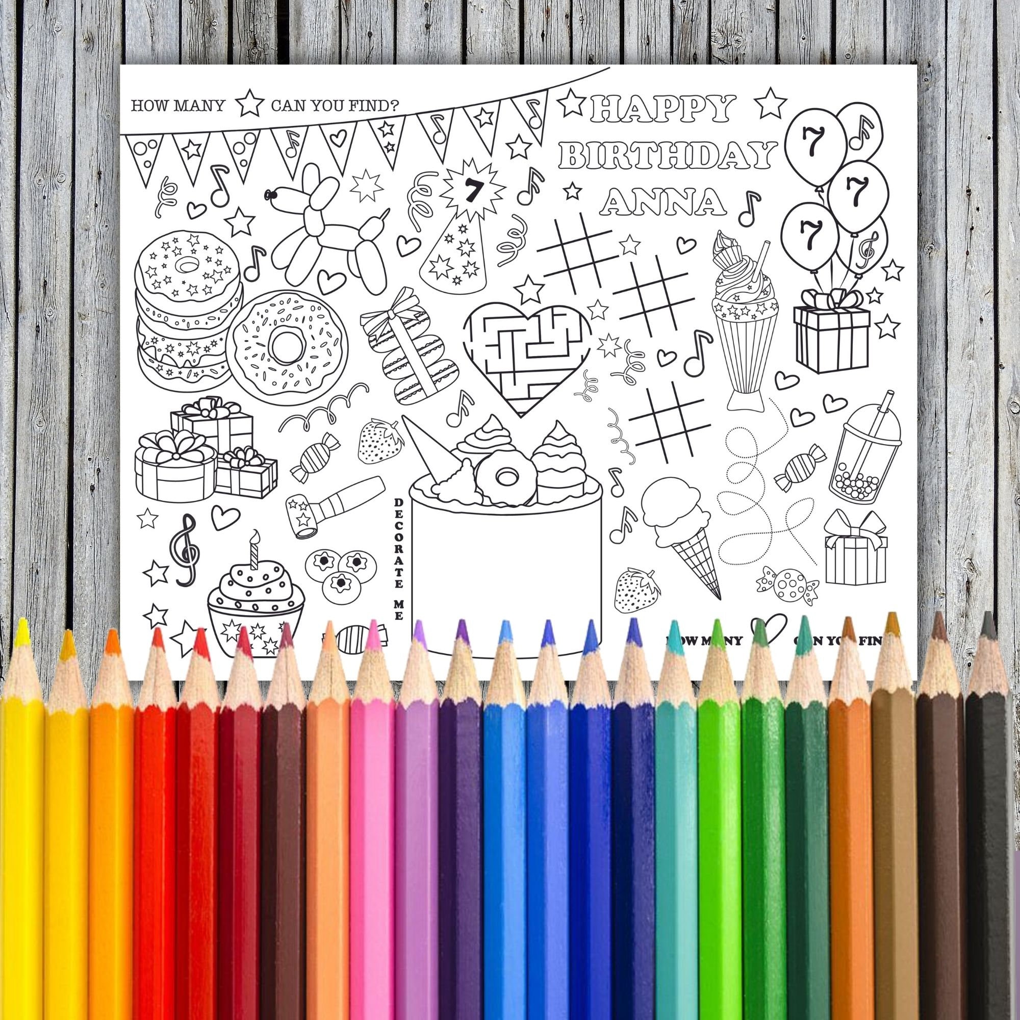 Birthday Cake Donuts Coloring Placemat Printable Birthday Sleepover Spa ...