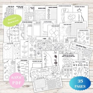Bridal shower activity coloring Pages Book Kids Wedding Favors Engagement Party placemat Reception Game ideas Set Printable Marriage