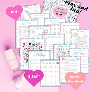 Spa Party Activity Game Printable Manicure Sleepover Game for Girls Teen Birthday Pink Pamper Party I Spy ABC Selfie Tic Tac Toe Spin Bottle