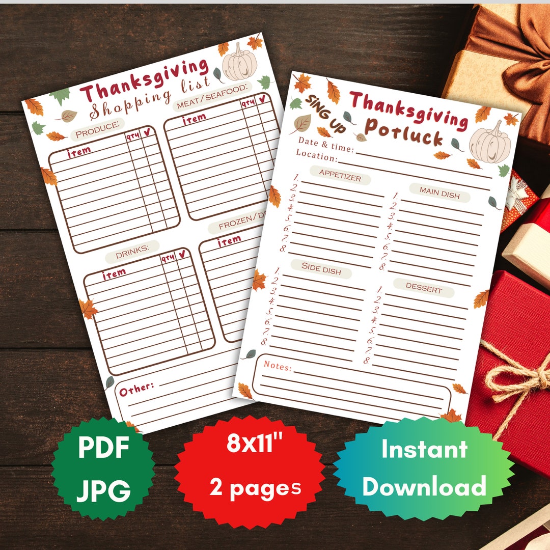 Thanksgiving Potluck Menu Template Sopping List Potluck Sign up Sheet Thanksgiving Potluck Menu Template Sopping List Potluck Sign up Sheet